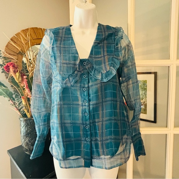 Anthropologie En Saison Sheer-Sleeve Shirt XS NWT - Picture 5 of 11